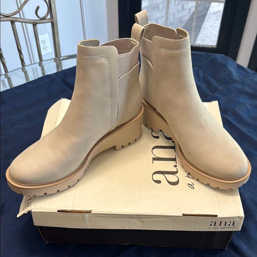 a.n.a Tan Ankle Booties with Elastic Panels